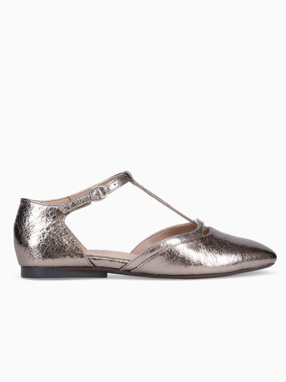 🔥Naturalizer T-Strap Pointed Flats in Metallic Pewter 🔥BRAND NEW IN BOX